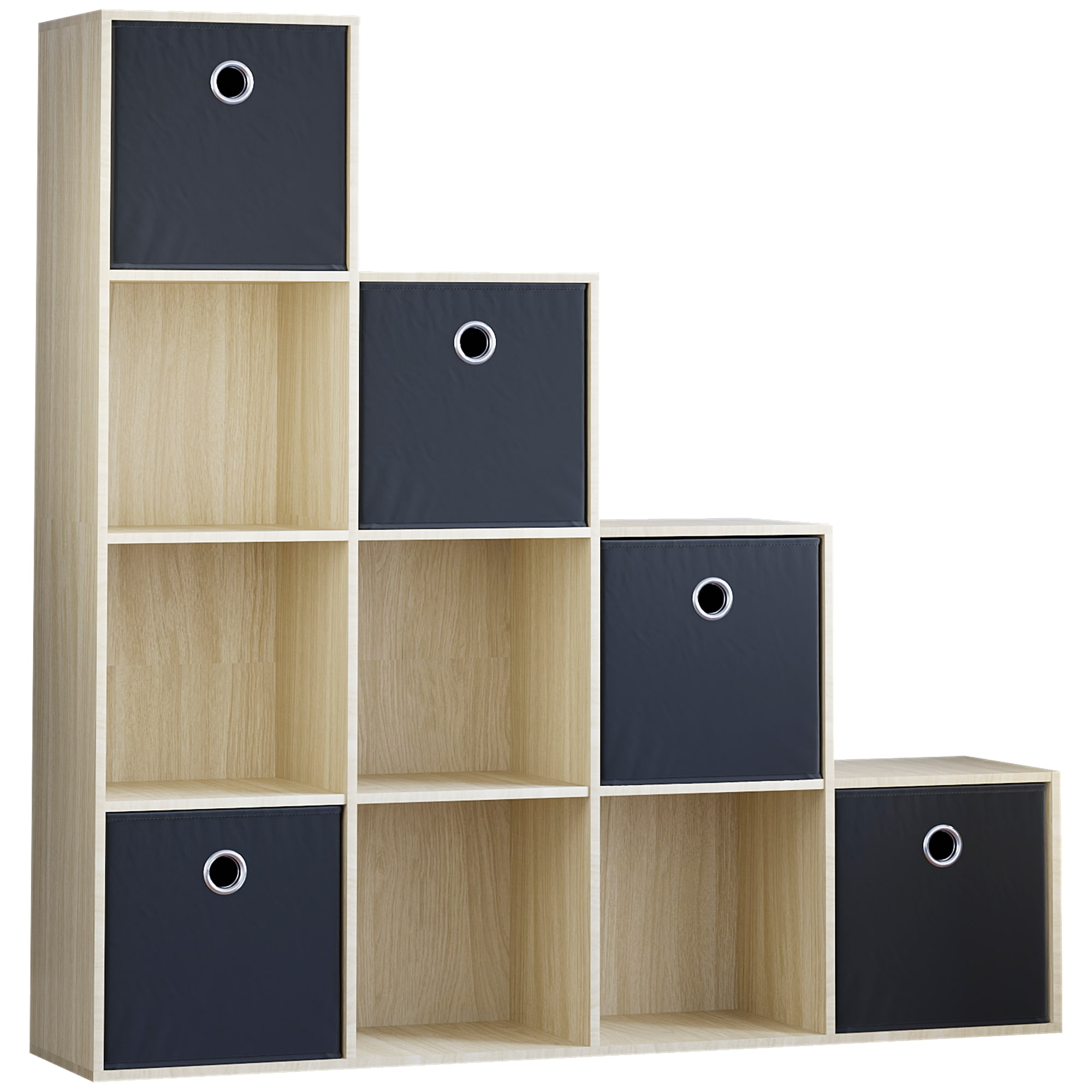 Vida Designs Durham 10 Cube Storage Unit, Oak & Set of 5 Black Cube Storage Baskets
