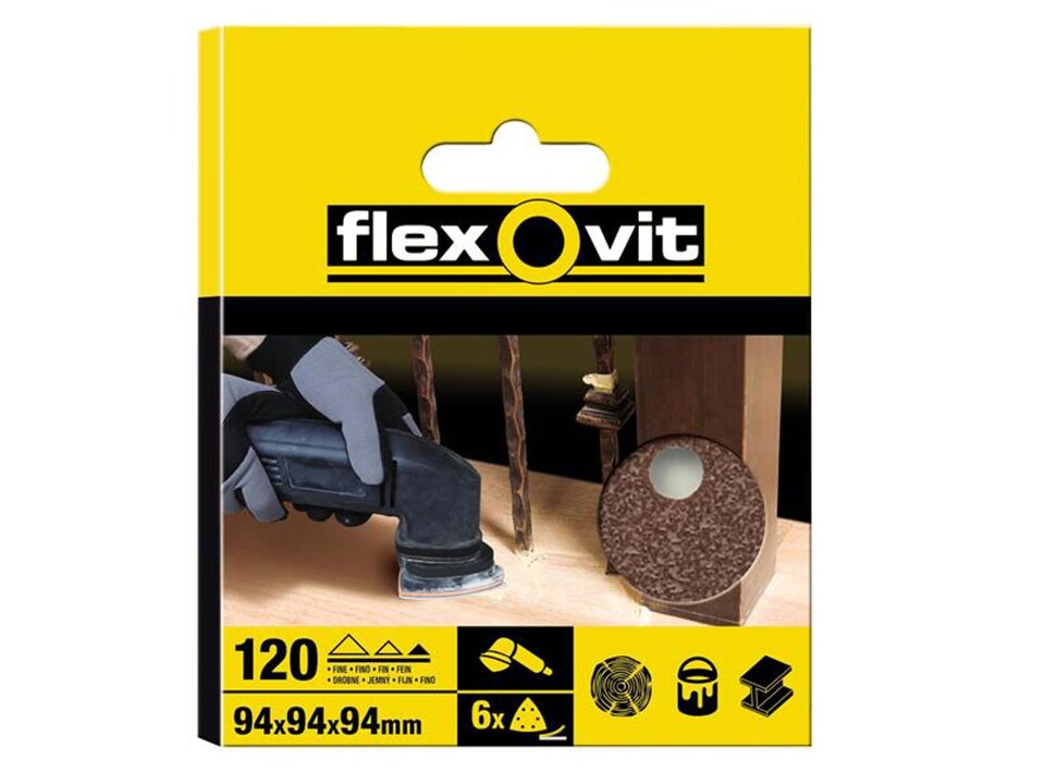 Flexovit Delta Hook & Loop Sanding Sheet 94mm Fine 120G (Pack 6 ...
