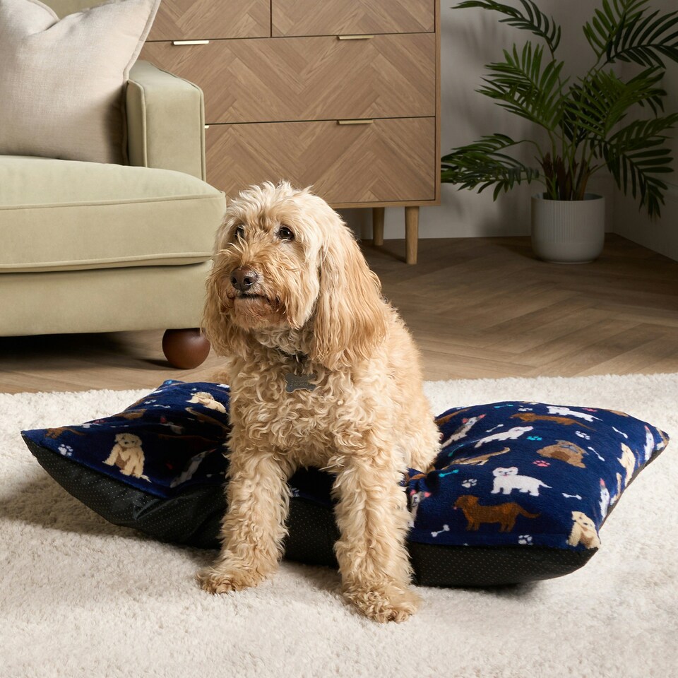image 1 of OHS Dog Paw Print Soft Plush Plump Cosy Autumn Pumpkin Stripe Leopard Pet Bed Cushion, 80x60cm Brown | Natural - Autumnal | L