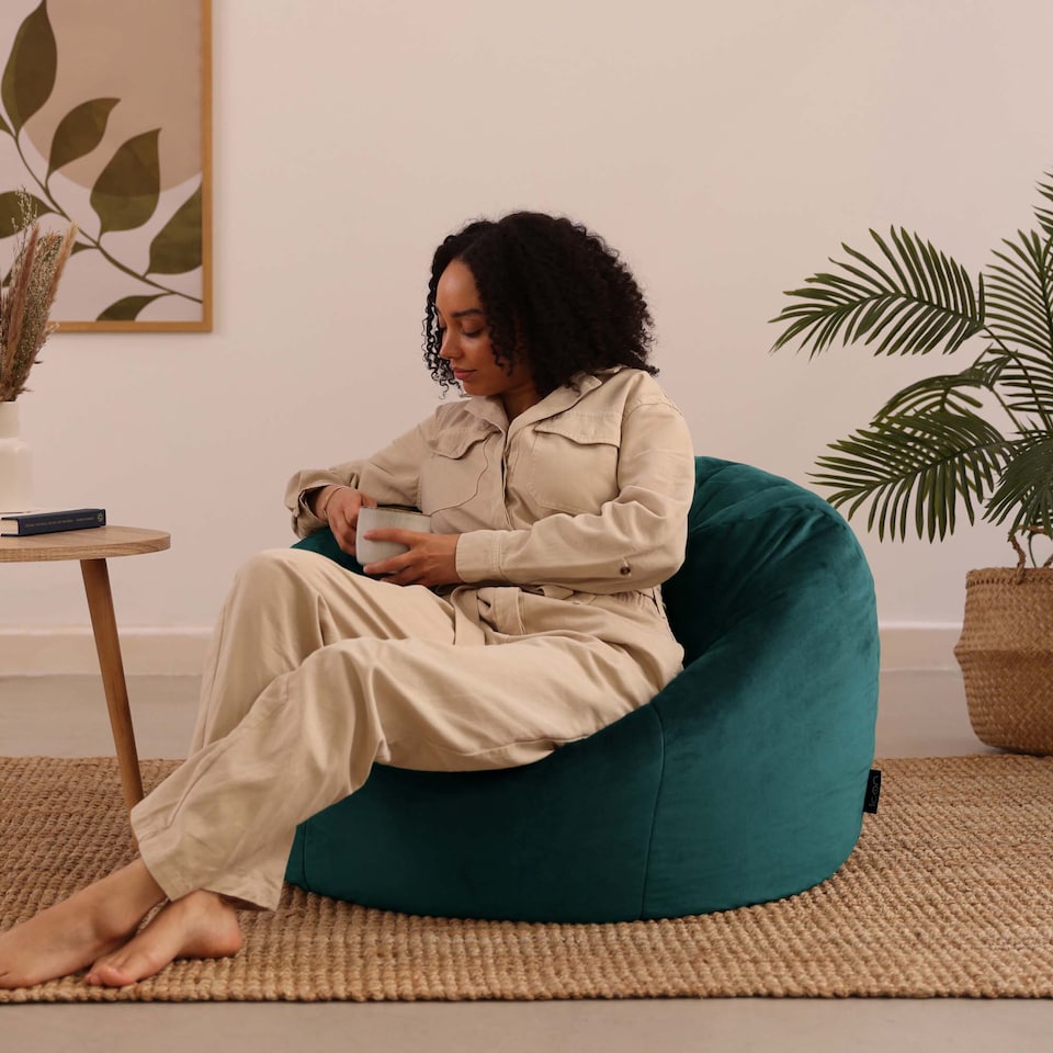 image 1 of Kingston Classic Velvet Bean Bag Chair Teal Green Bean Bags | Green | Teal Green | 1