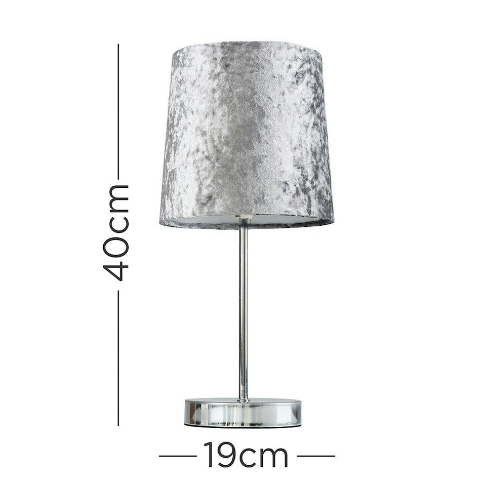 image 1 of ValueLights Polished Chrome Table Lamp with a Silver Grey Velvet Shade - Complete with a 4w LED Bulb 3000K Warm White
