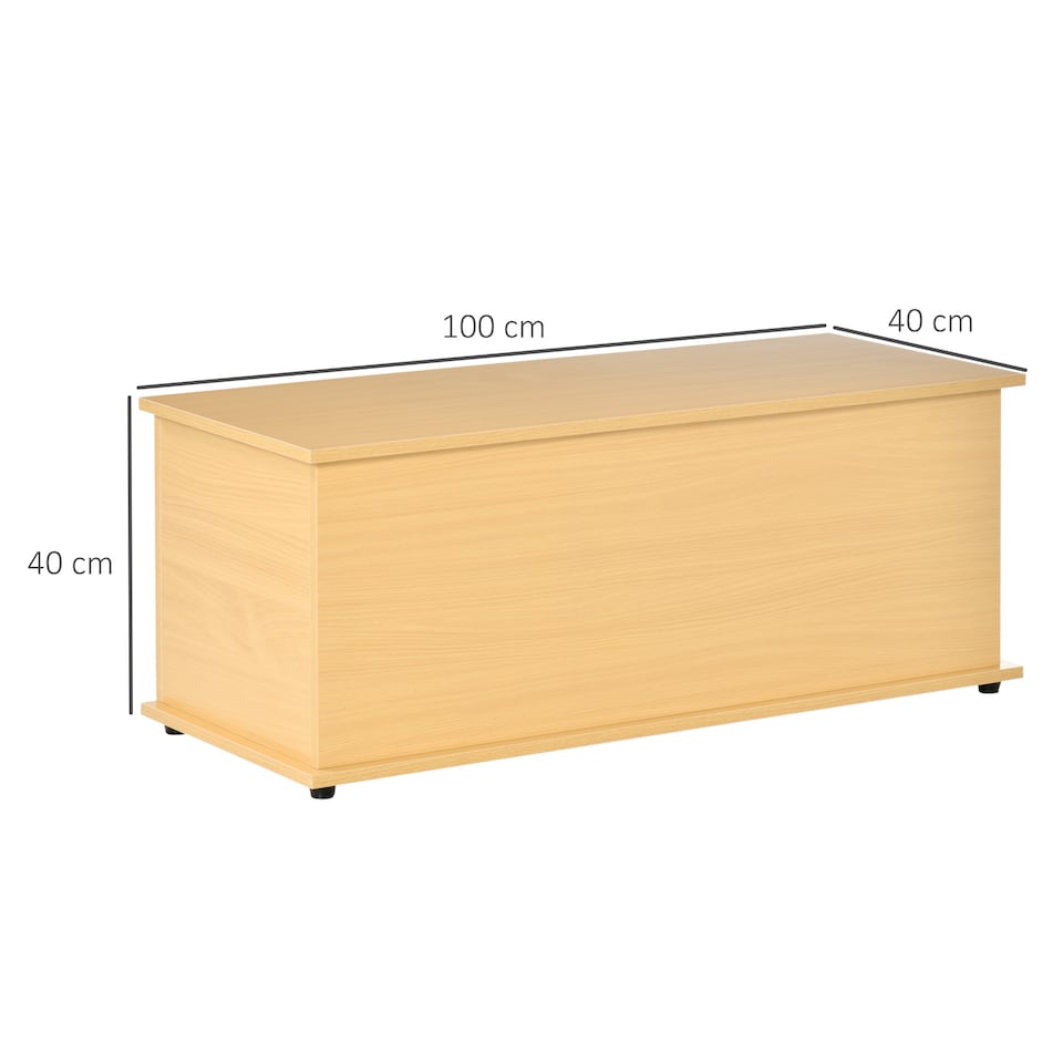 image 1 of HOMCOM 113L Storage Chest, Storage Box with Flip-Top Lid and 2 Safety Hinges, Storage Trunk for Living Room, Entryway, 100 x 40 x 40 cm, Burlywood