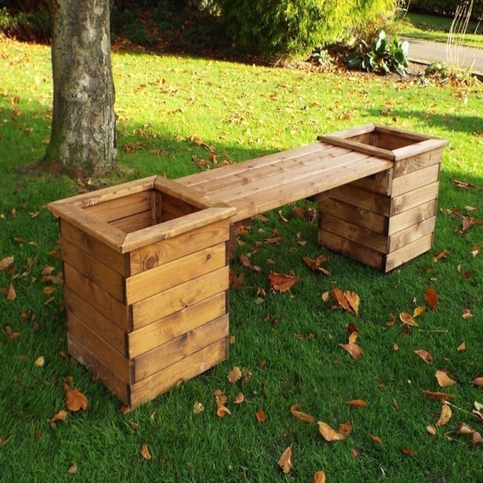 image 1 of Planter Bench, Wooden Garden Planters with Seat - W198 x D47 x H46 - Fully Assembled - Bench Brown