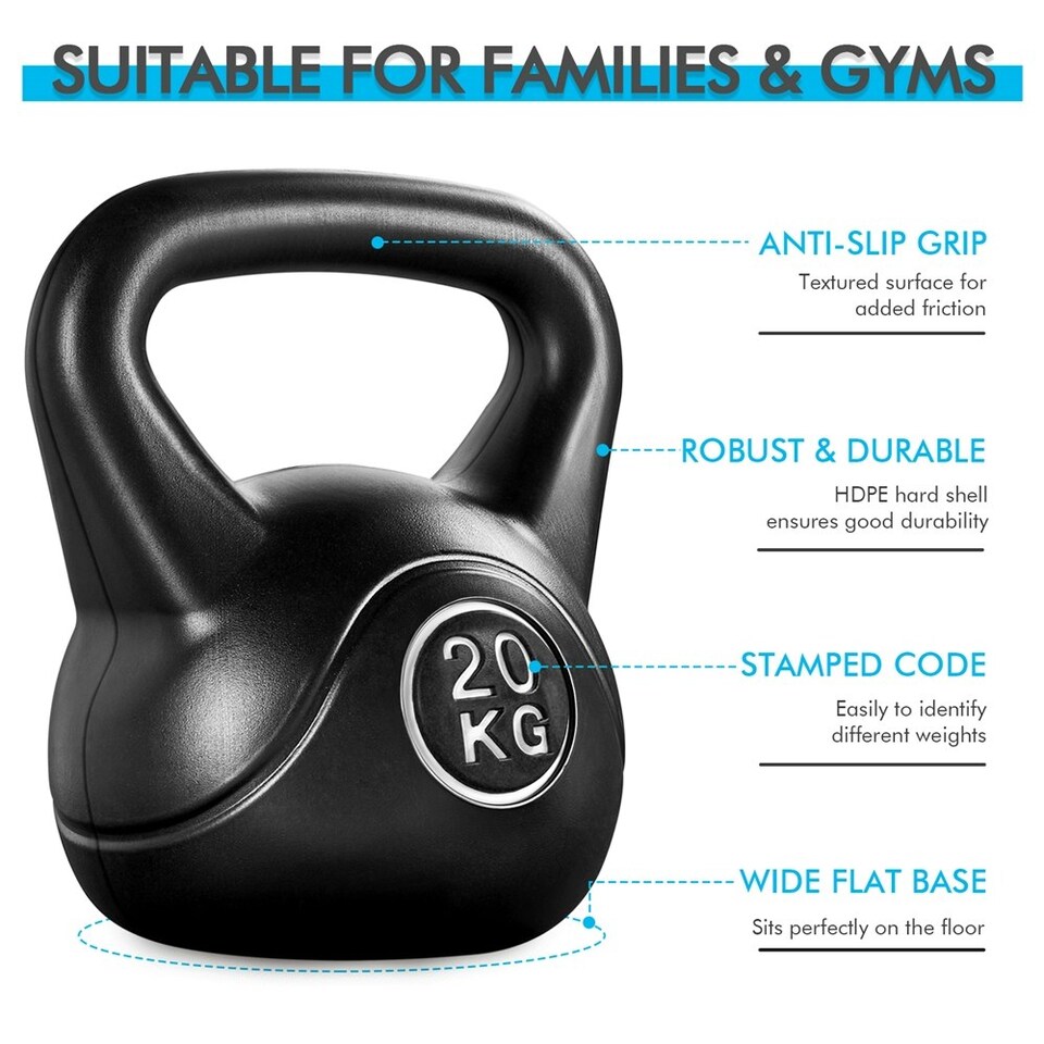 image 1 of Yaheetech 20kg Weight Lifting Kettlebell with HDPE Coating | Black | 20