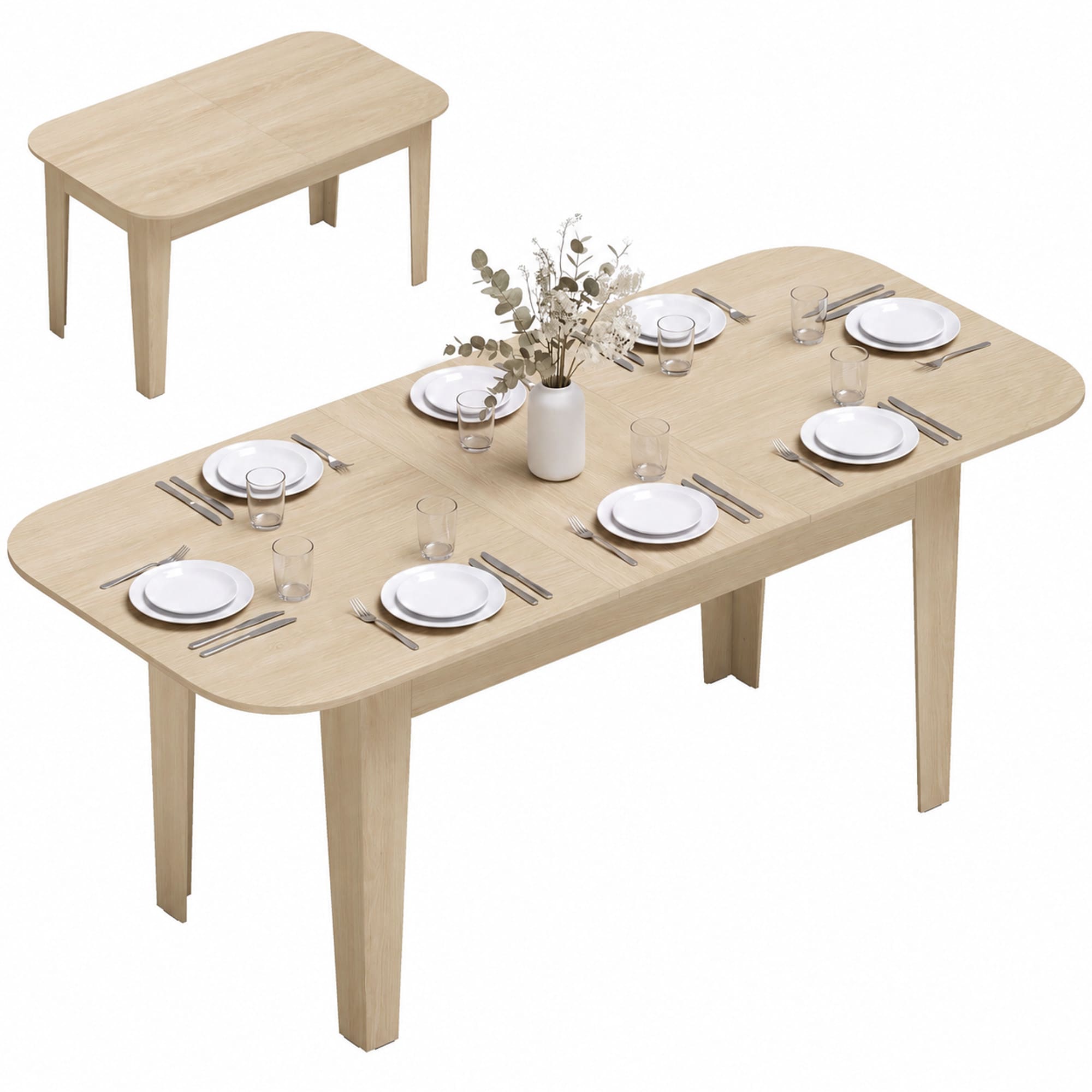 HOMCOM 140-180 cm Extendable Oval Dining Table for 4-6 Round Edges Oak, Yellow