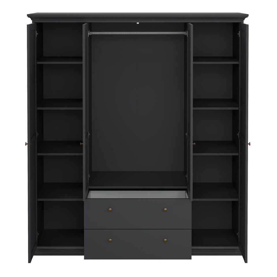 image 1 of Paris Wardrobe with 4 Doors and 2 Drawers in Matt Grey