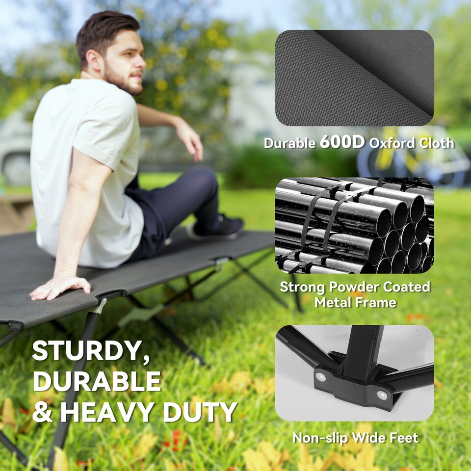 image 1 of Outsunny Double Camping Folding Cot Portable Sleeping Bed, Charcoal Grey