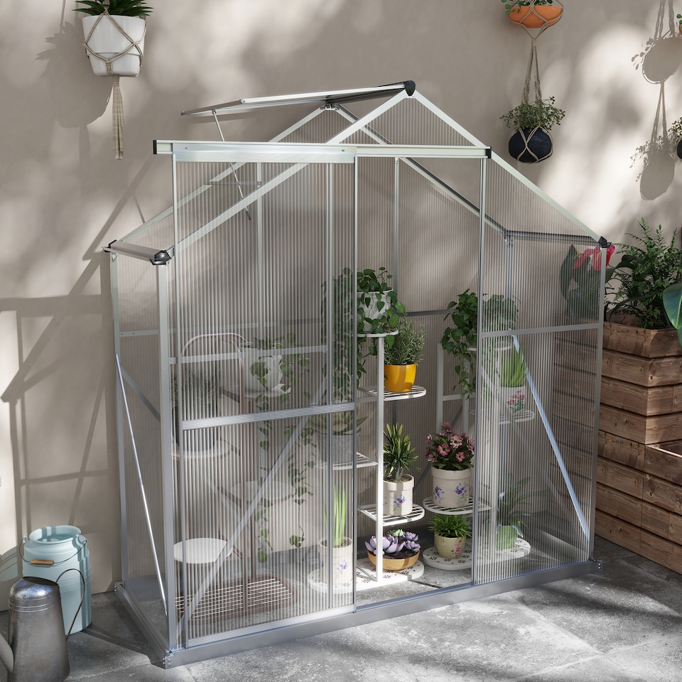 image 1 of Outsunny 6 x 2.5ft Polycarbonate Greenhouse Aluminium Green House