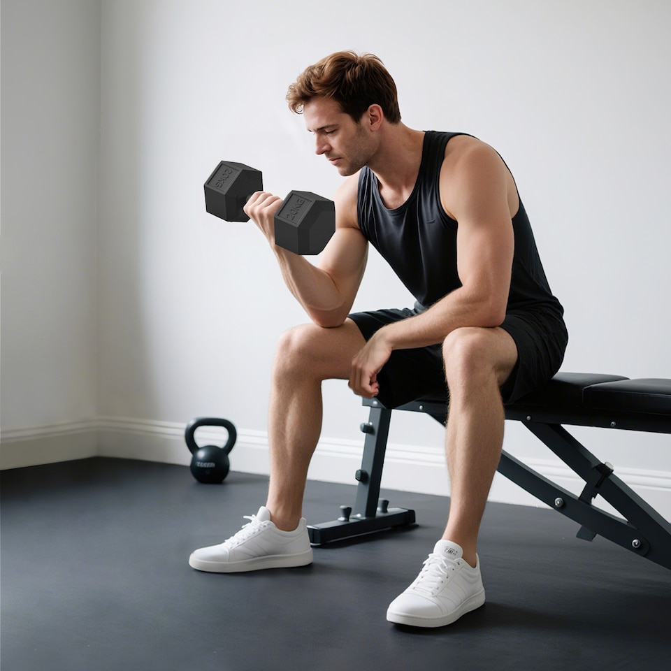 image 1 of HOMCOM 20KG Single Rubber Hex Dumbbell Portable Hand Weights Dumbbell Home Gym