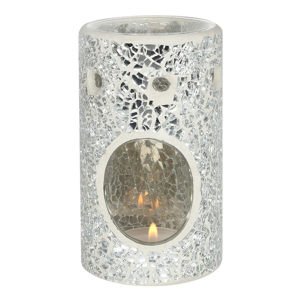 image 1 of Something Different Crackle-Effect Pillar Oil Burner - Silver - One Size
