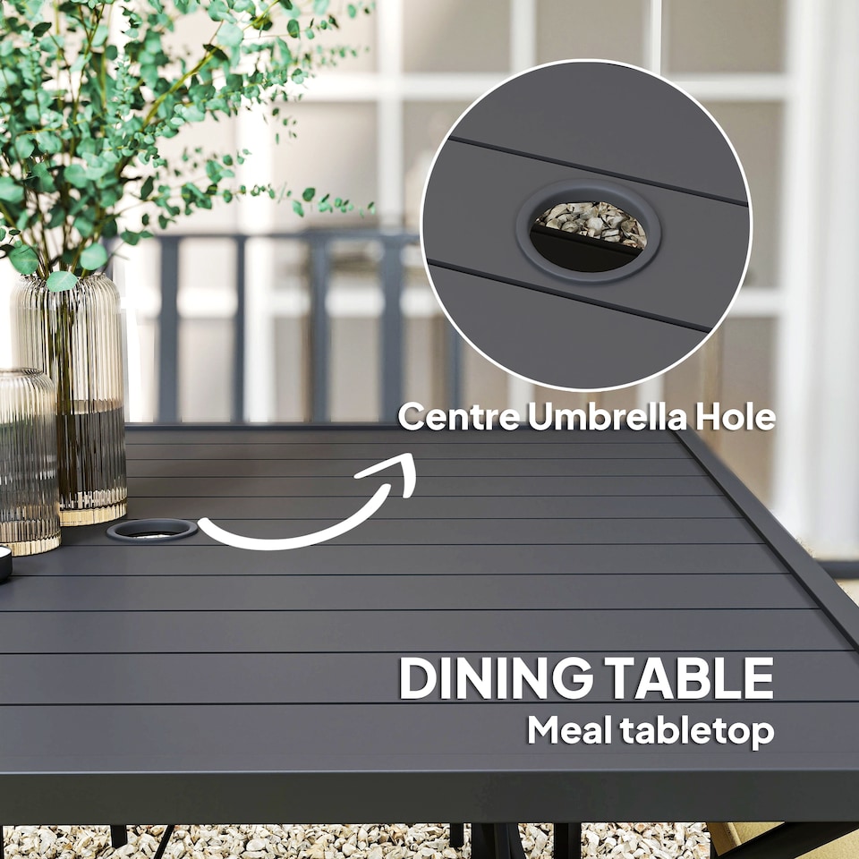 image 1 of Outsunny 5 Pieces Garden Dining Set with Cushions, Outdoor Patio Table and 4 Stackable Chairs, Metal Top Table with Umbrella Hole, Black