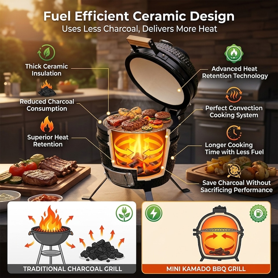image 1 of Kamado Egg Ceramic Charcoal BBQ Barbecue Grill Roaster Smoker 13″
