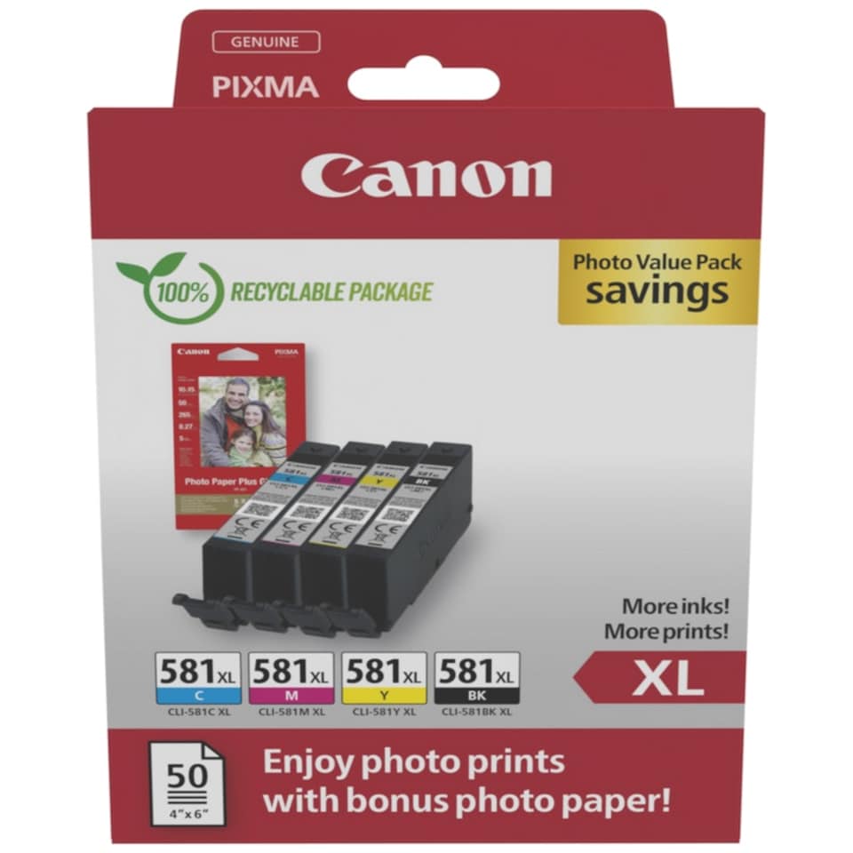 image 1 of Set of 4 Canon CLI581XL Ink Cartridges Multi | Canon Original CL581XL Cyan Magenta Yellow Black Ink Cartridge Combo Pack 