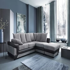 Toledo L Shape Corner Grey Jumbo Cord Sofa With a Modern Black Leather Trim Grey | Right Hand Facing Chaise