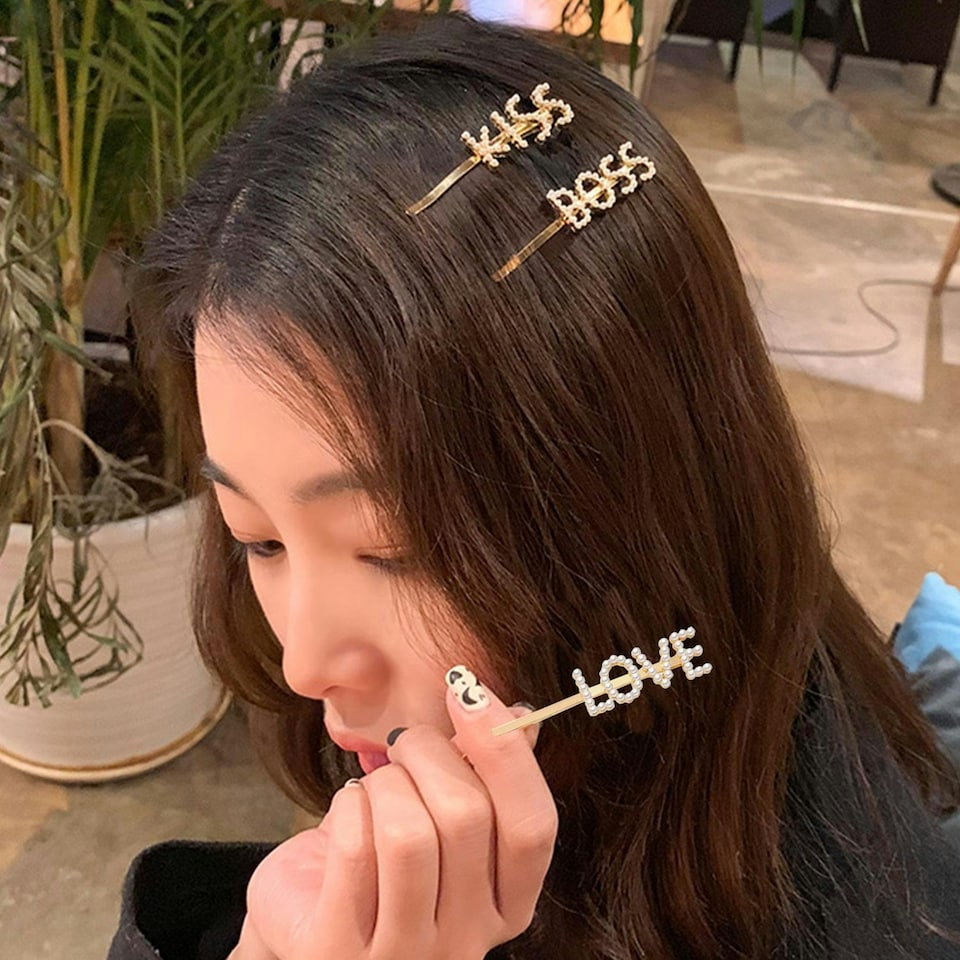 image 1 of Envie Women's Pearl Words Letters Hairpin, Love