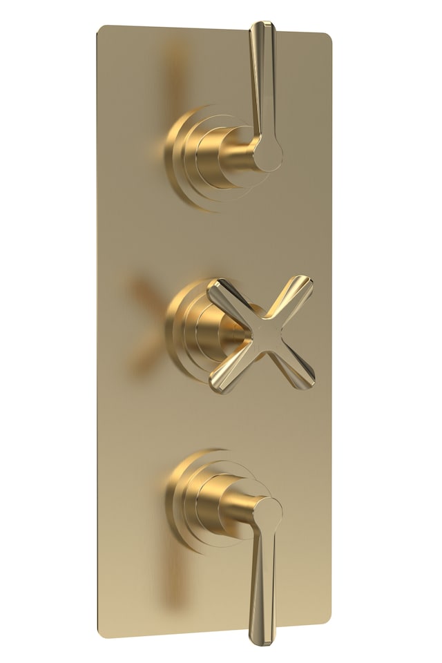 image 1 of Balterley Connect Triple Concealed Crosshead Thermostatic Shower Valve with Diverter (3 Outlets) - Balterley | Copper | Brushed Brass | 1