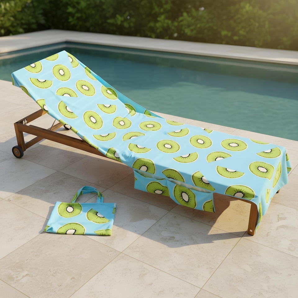 image 1 of OHS Tropical Fruit Beach Towel with Bag Quick Dry Absorbent Travel Spa | Blue | Kiwis | One size