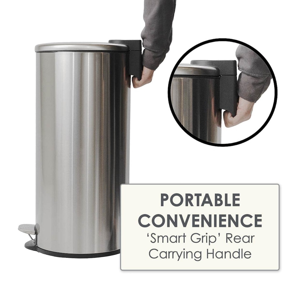 image 1 of CALITEK 30 Litre Kitchen Bin Stainless Steel Odour Free Hands Free Operation with Fingerprint Proof Coating Silver