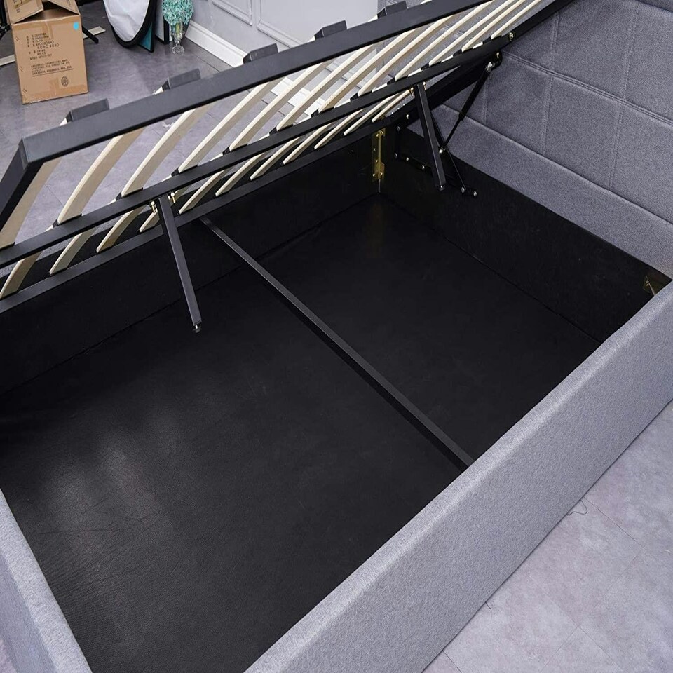 image 1 of Ottoman Storage Bed grey double 4ft 6 fabric and 1 Mattress wooden bedroom furniture