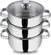 image 1 of Stainless Steel 3-Tier 18cm Casserole & Steamer Set