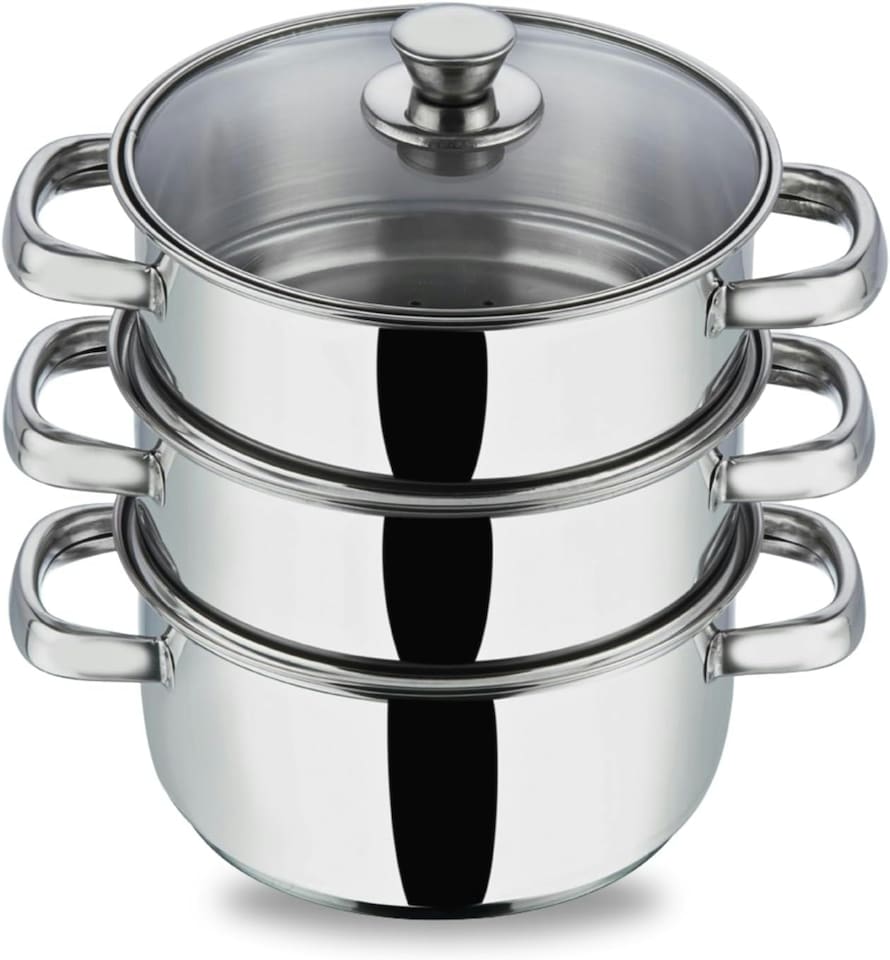 image 1 of Stainless Steel 3-Tier 18cm Casserole & Steamer Set