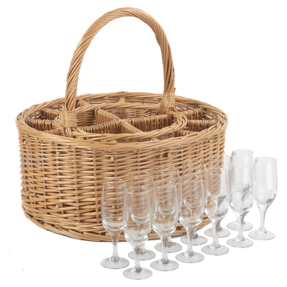 image 1 of Wicker Garden Picnic Basket Complete with 12 Glasses