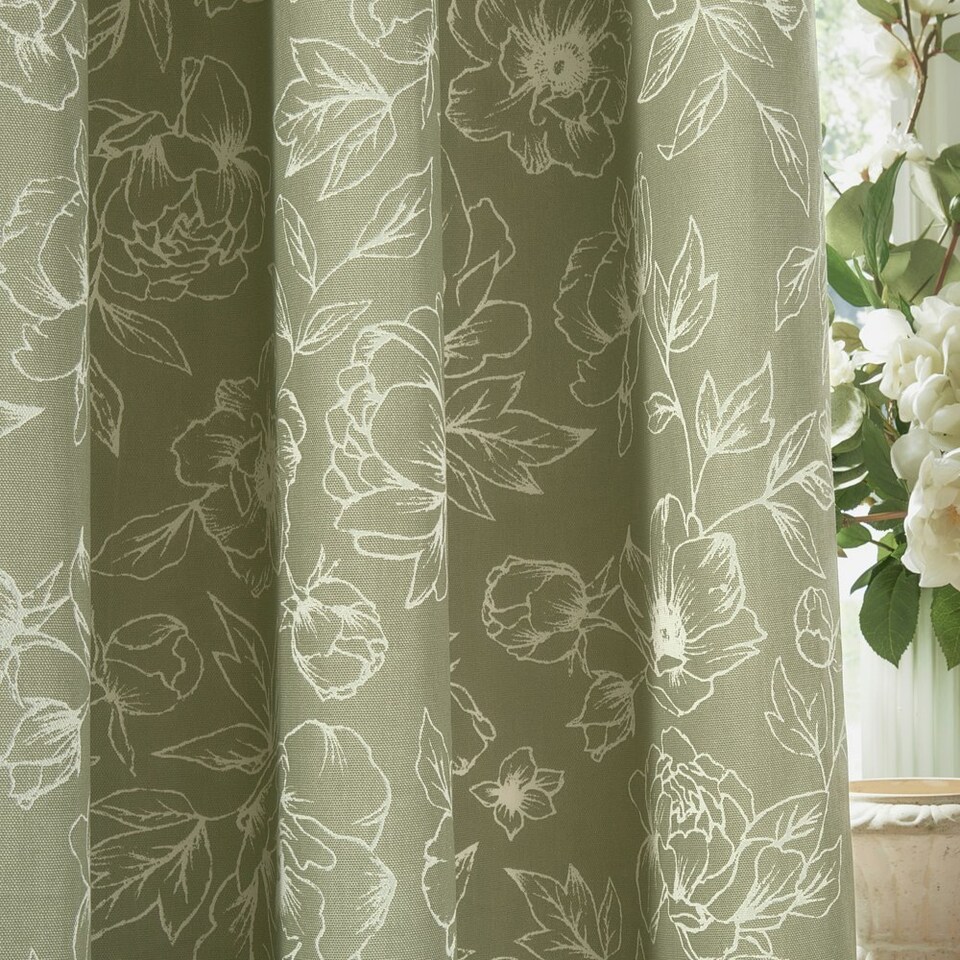 image 1 of Wylder Bella Floral Sage Eyelet Curtains 229 x 183cm Green | Sage Green