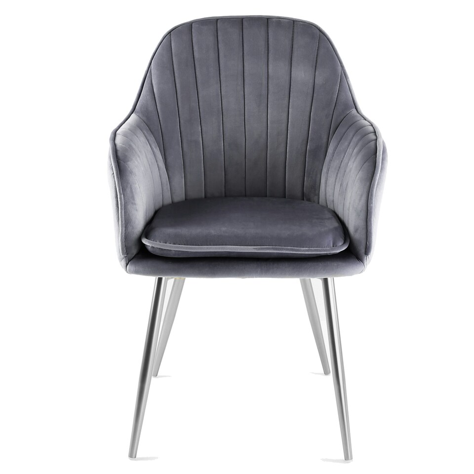 image 1 of MUSE Pair of Chairs Upholstered in Velvet Fabric with Silver Legs - Grey Grey