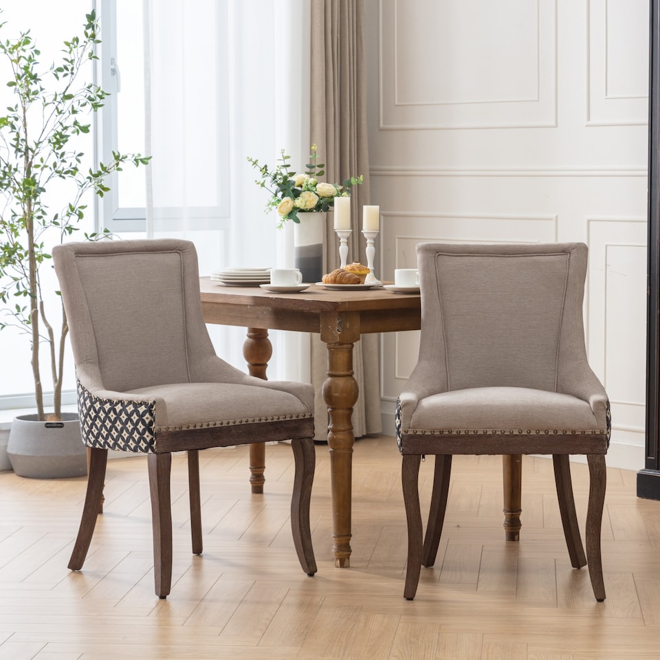 image 1 of Bewley Set of 2 Modern Fabric Dining Chairs with Wooden Legs