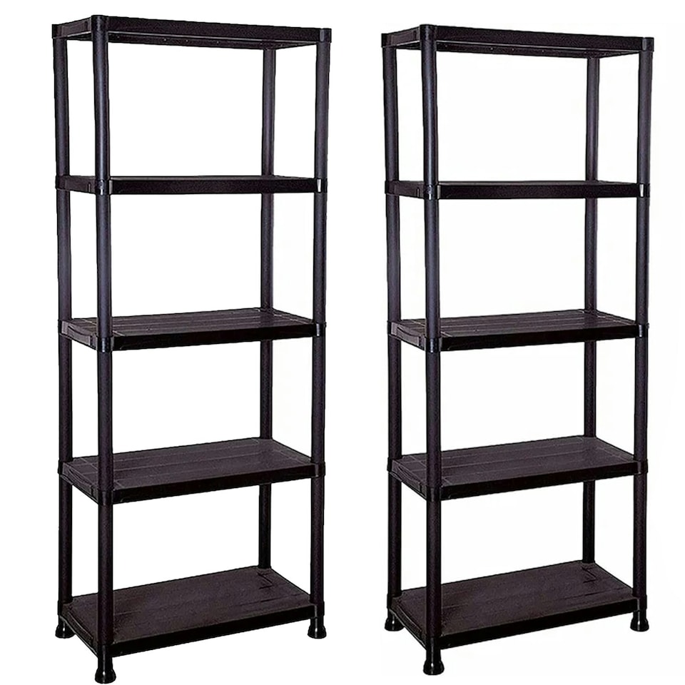 image 1 of 1 x Strong Compact Plastic Storage Shelving Unit Racking 5 Tier Black