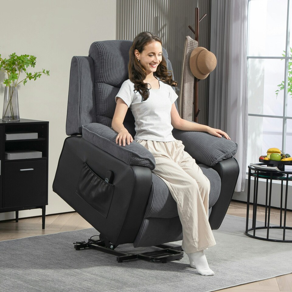 image 1 of HOMCOM Power Lift Riser and Recliner Chair with Remote Control, Dark Grey | Grey | One Size