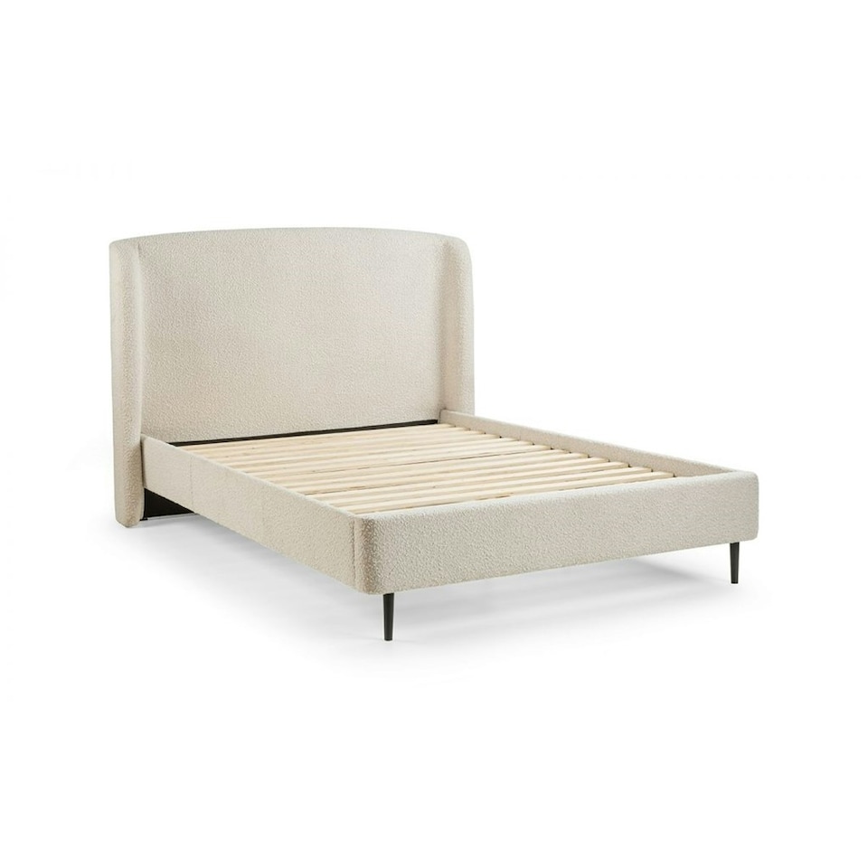 image 1 of Elegant Ivory Boucle Bed with Black Legs - Double 4ft 6" (135cm)