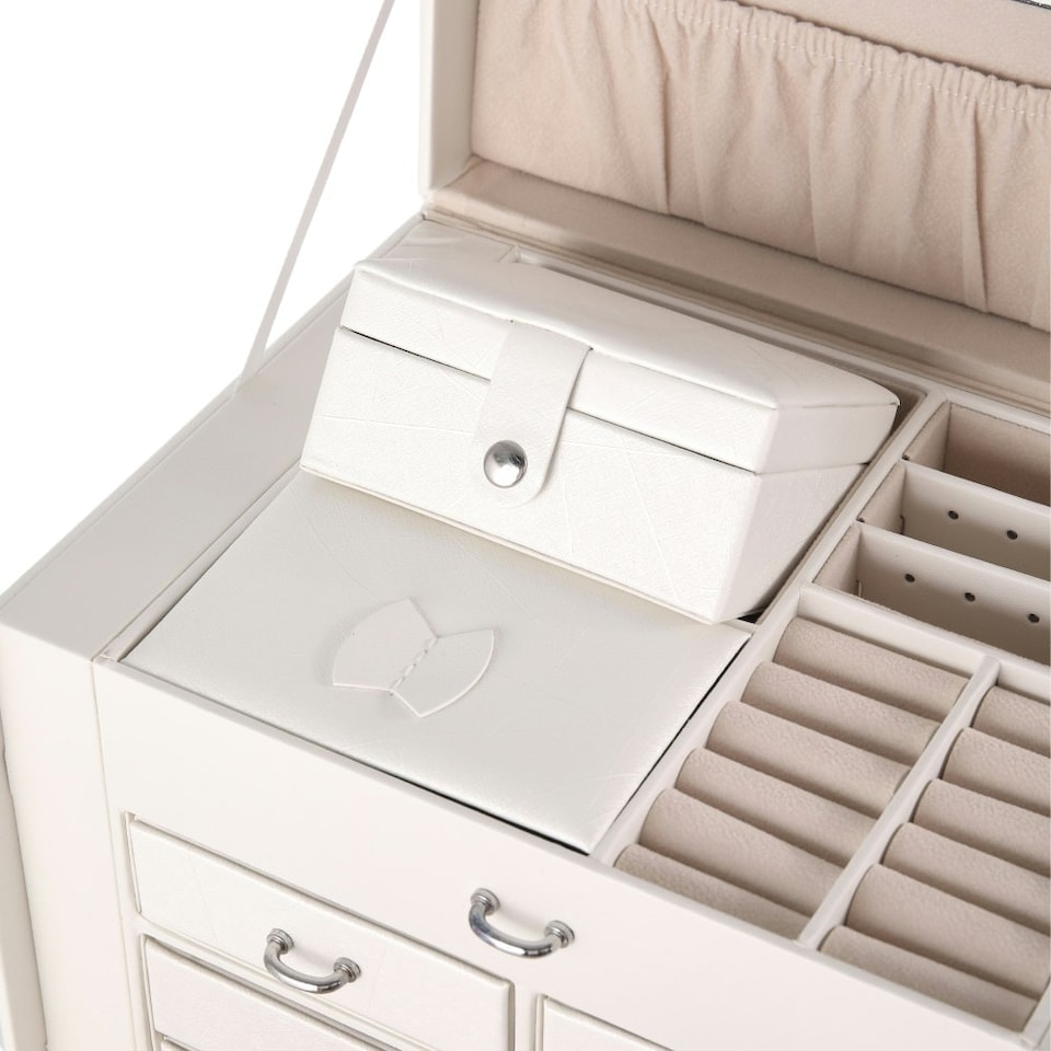 Living and Home Jewellery Box Storage Organiser with Lock & Mirror