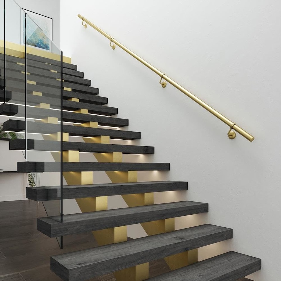 image 1 of Rothley Easy Assembly Stair Handrail Kit Satin Brass 3.6m