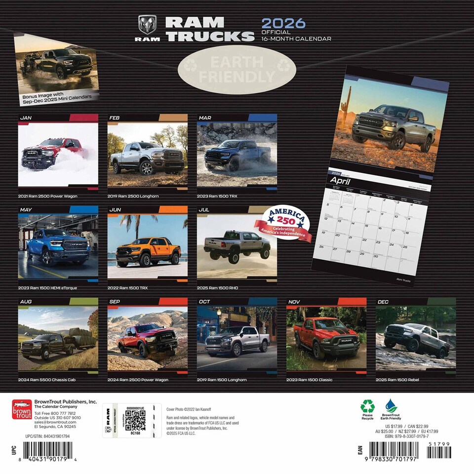 image 1 of Ram Trucks Calendar 2026, Wall Calendars, Month To View, Transport, Gift
