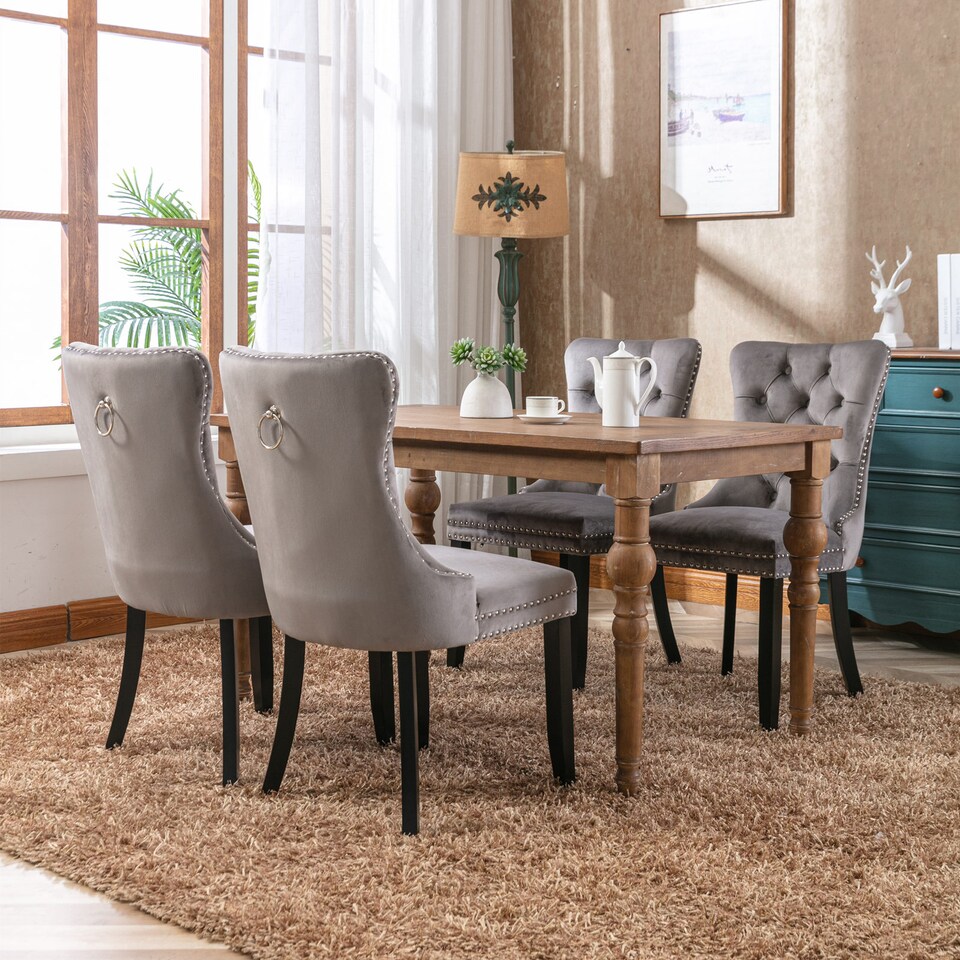 image 1 of Romsey Set of 4 Modern Velvet Dining Chairs with Solid Oak Legs