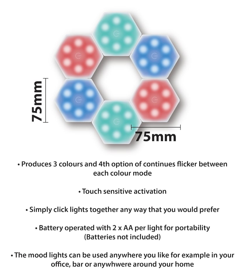 image 1 of Fxlab Touch Sensitive Colour Changing Mood Lights Set of 6 Battery Operated