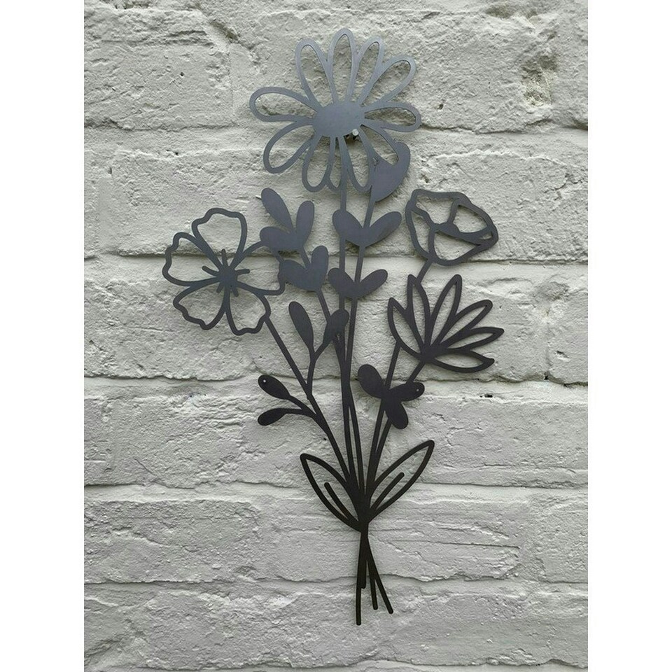 image 1 of Wildflower Round Welcome Small Garden Wall Art - L29.5 x H29.5 cm - Black