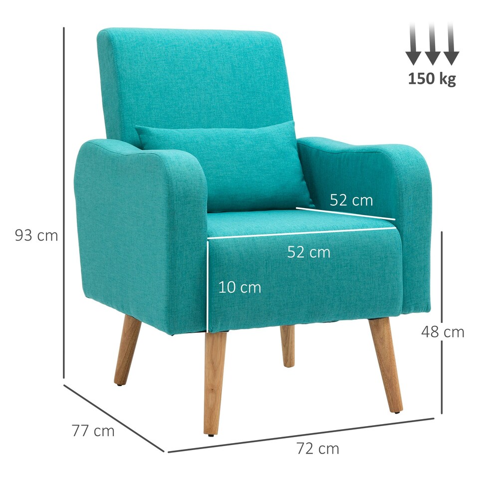 image 1 of HOMCOM Upholstered Leisure Lounge Sofa, Accent Chair with Pillow, Teal