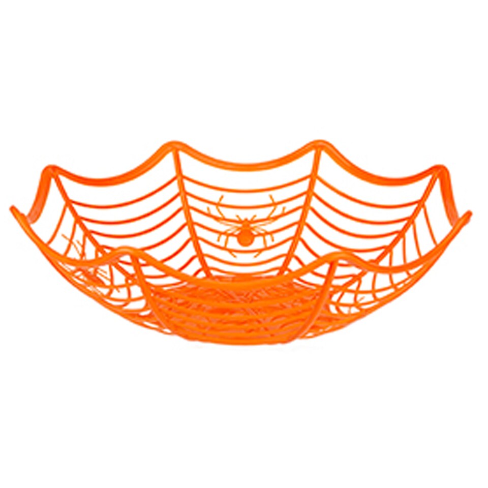 image 1 of Orange Spider's Web Reusable Halloween Plastic Candy Basket 27cm