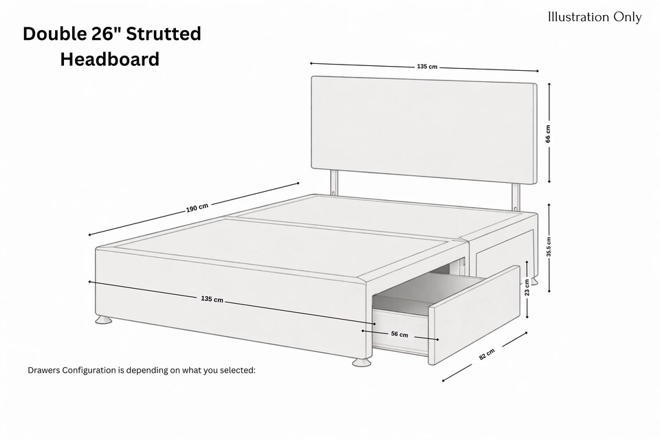 image 1 of Sloomy Kansas Cream Plush Divan Bed Base 2 Drawers Foot-End With 26" Strutted Headboard 4'6 Double