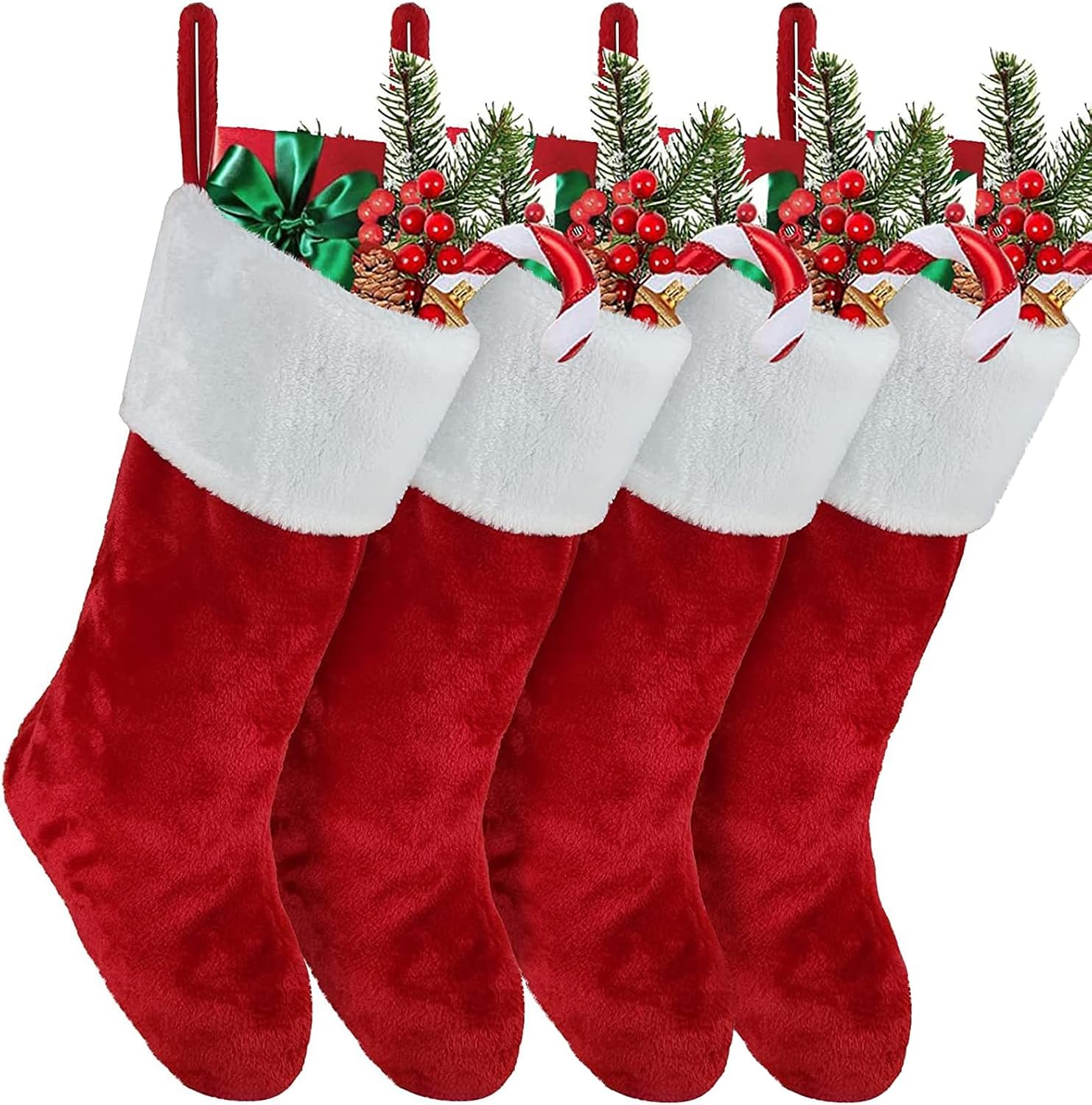 Christmas Stocking Set of 4,Plush Xmas Stockings,Personalised Christmas Stockings,Velvet Effect Stockings Christmas,Hanging Sock Candy Gift Bags for F