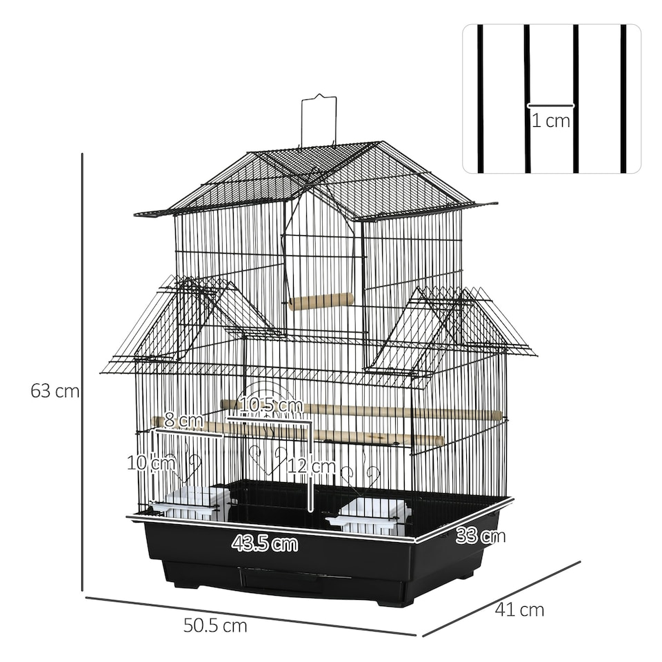 image 1 of PawHut Metal Bird Cage Small w/ Perch Food Container Handle for Finch Canary