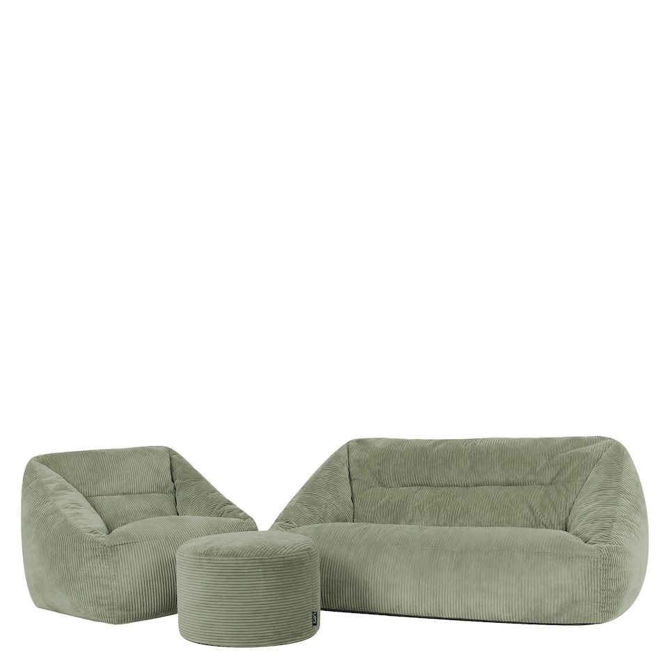 image 1 of Icon Sofa, Armchair and Footstool Bundle, Jumbo Cord, Sage Green