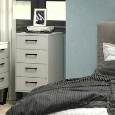 Texas 4 Drawer Narrow Chest of Drawers - Industrial Style Pine Bedroom Storage Cabinet with Metal Legs | Grey | Grey | 1