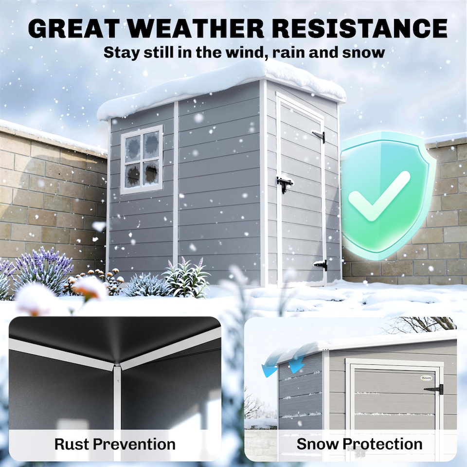 image 1 of Outsunny Lean to Garden Shed 4'x5' Plastic Tool Storage House w/ Lockable Door | Grey