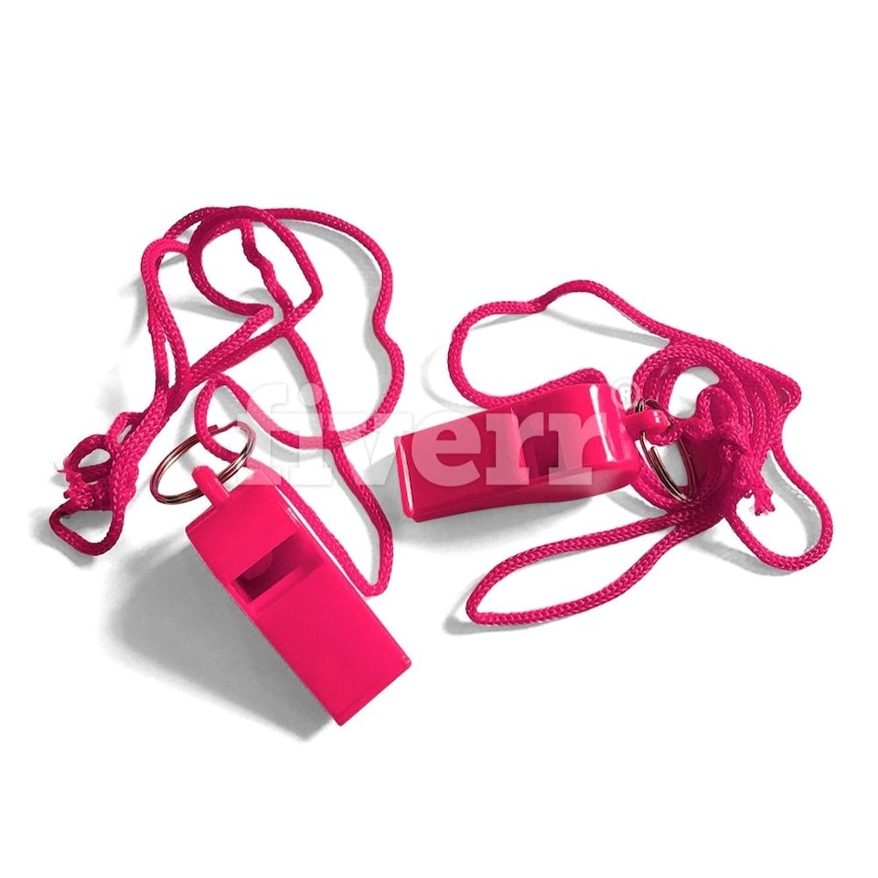 image 1 of Pack of 15 Pink Plastic Whistles with Lanyard Neck Cord