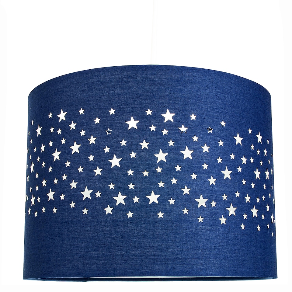 image 1 of Stars Decorated Children-Kids Midnight Blue Cotton Bedroom Pendant or Lamp Shade | Blue