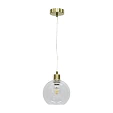 First Choice Lighting Barnum Clear Glass Globe with Satin Brass Pendant Fitting Bronze | Clear