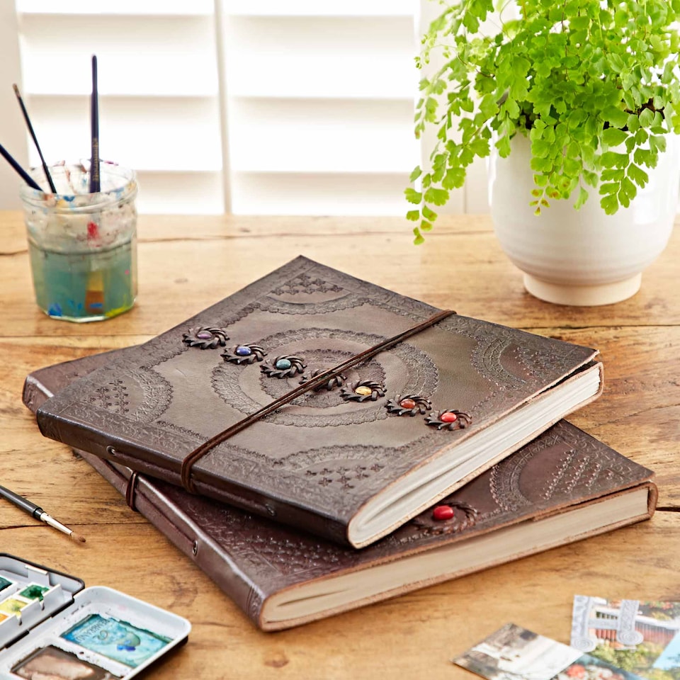 image 1 of Indra Chakra Embossed Leather Album with Semi-Precious Stones
